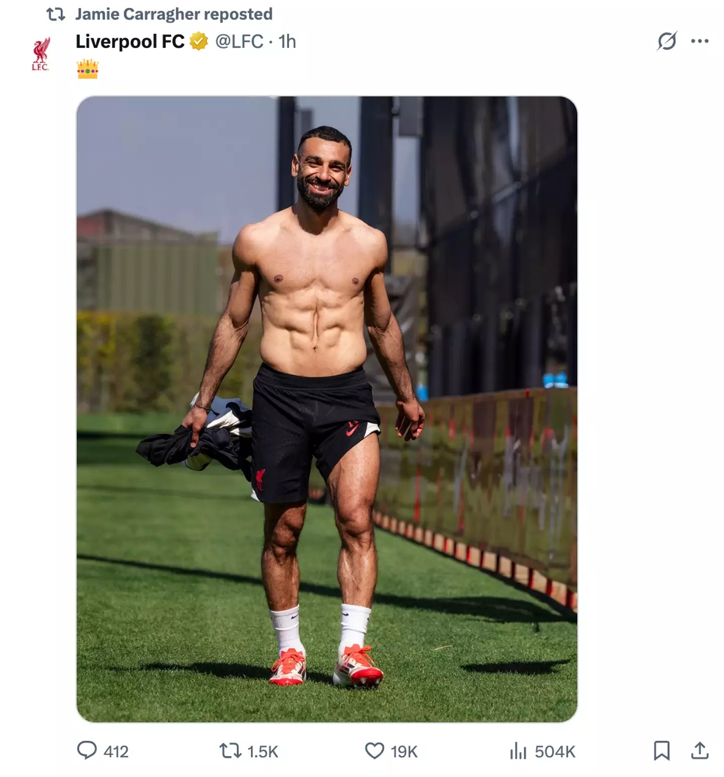 Liverpool posted an image of Mohamed Salah amid his contract update. Image: X/Liverpool