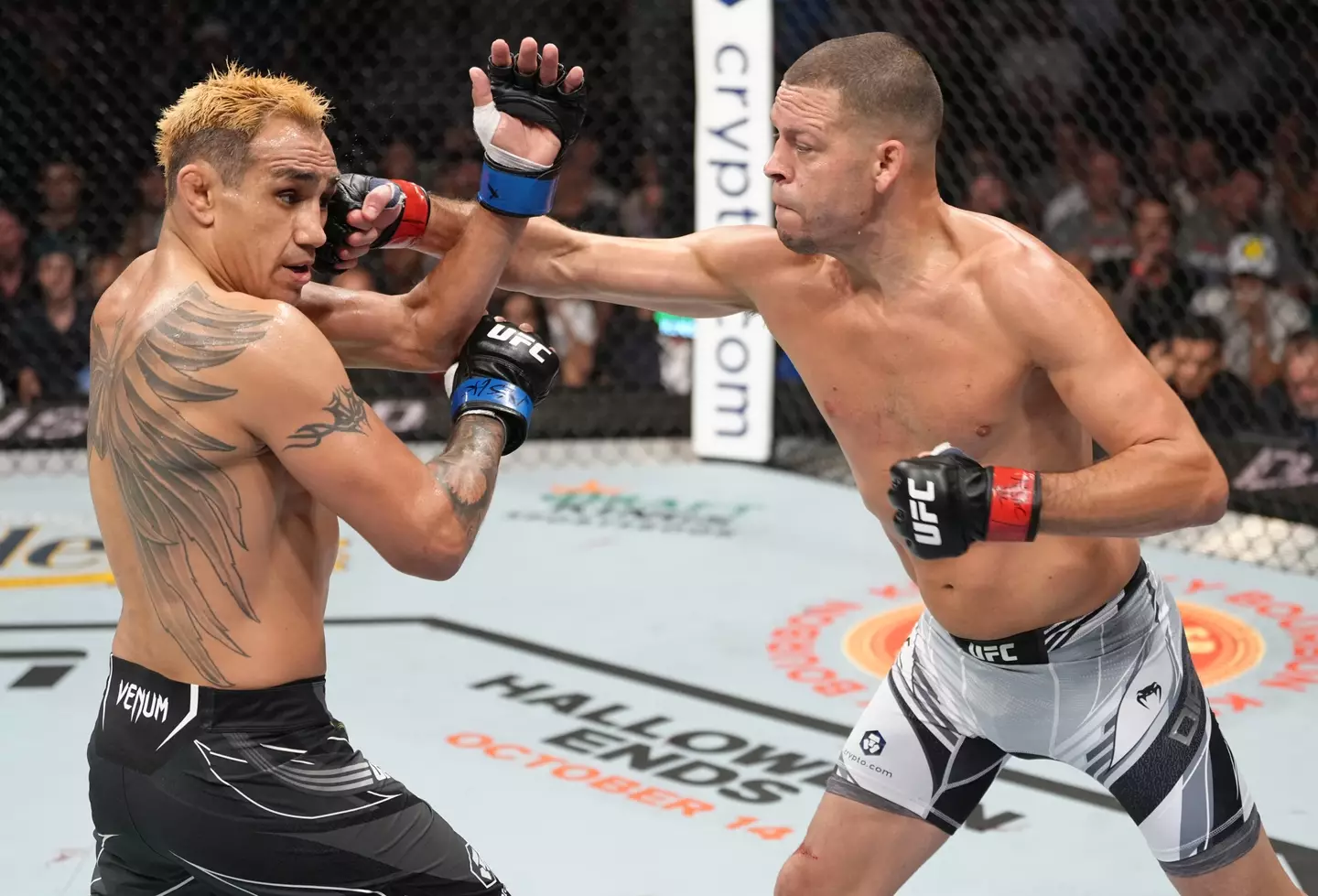 Nate Diaz against Tony Ferguson in an MMA fight at UFC 279. Image: Getty