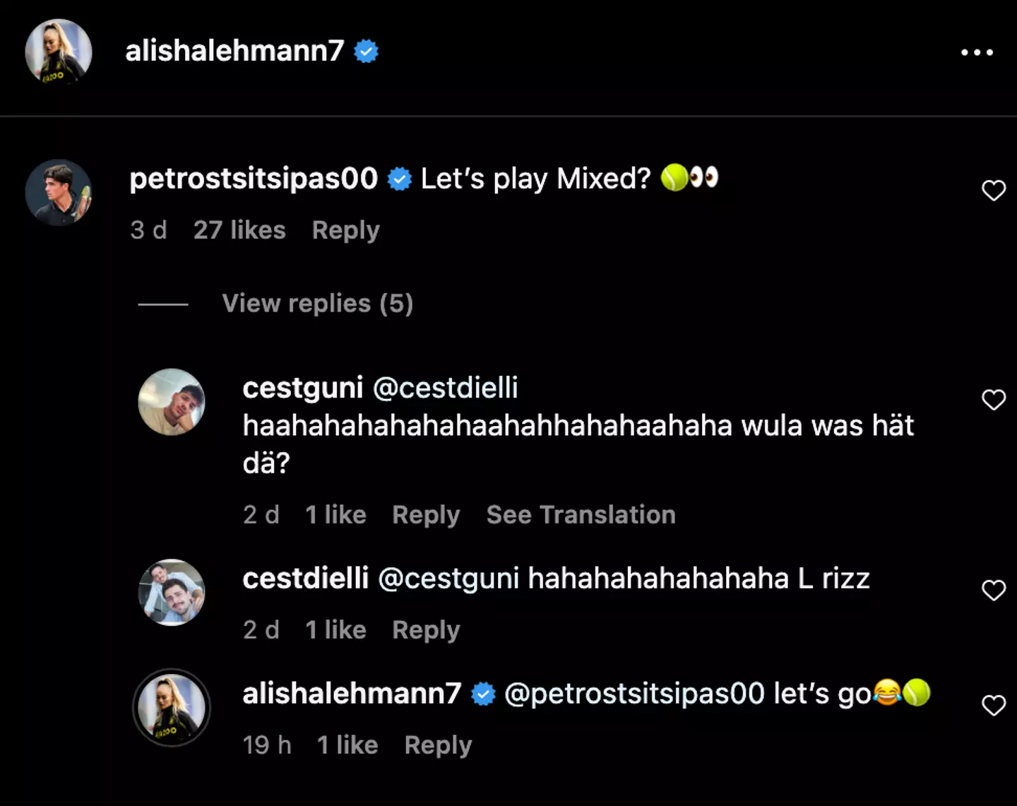 Petros Tsitsipas sent a request to Alisha Lehmann on Instagram, and the Aston Villa Women star responded to the Greek tennis player.