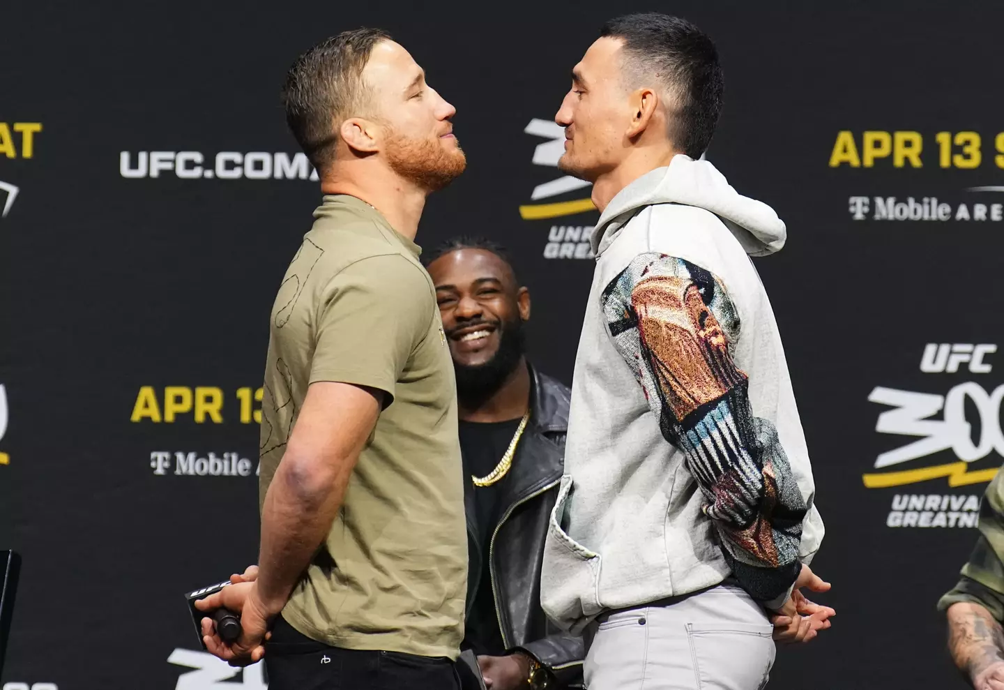 Justin Gaethje and Max Holloway face off ahead of their fight at UFC 300. Image: Getty 