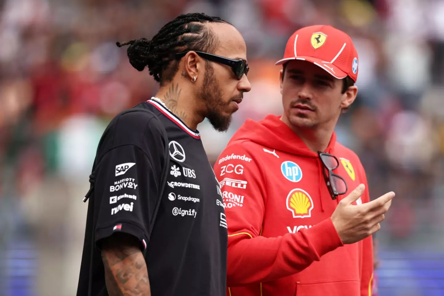 Lewis Hamilton and Charles Leclerc pictured during the 2024 Brazilian GP weekend (Image: Getty)