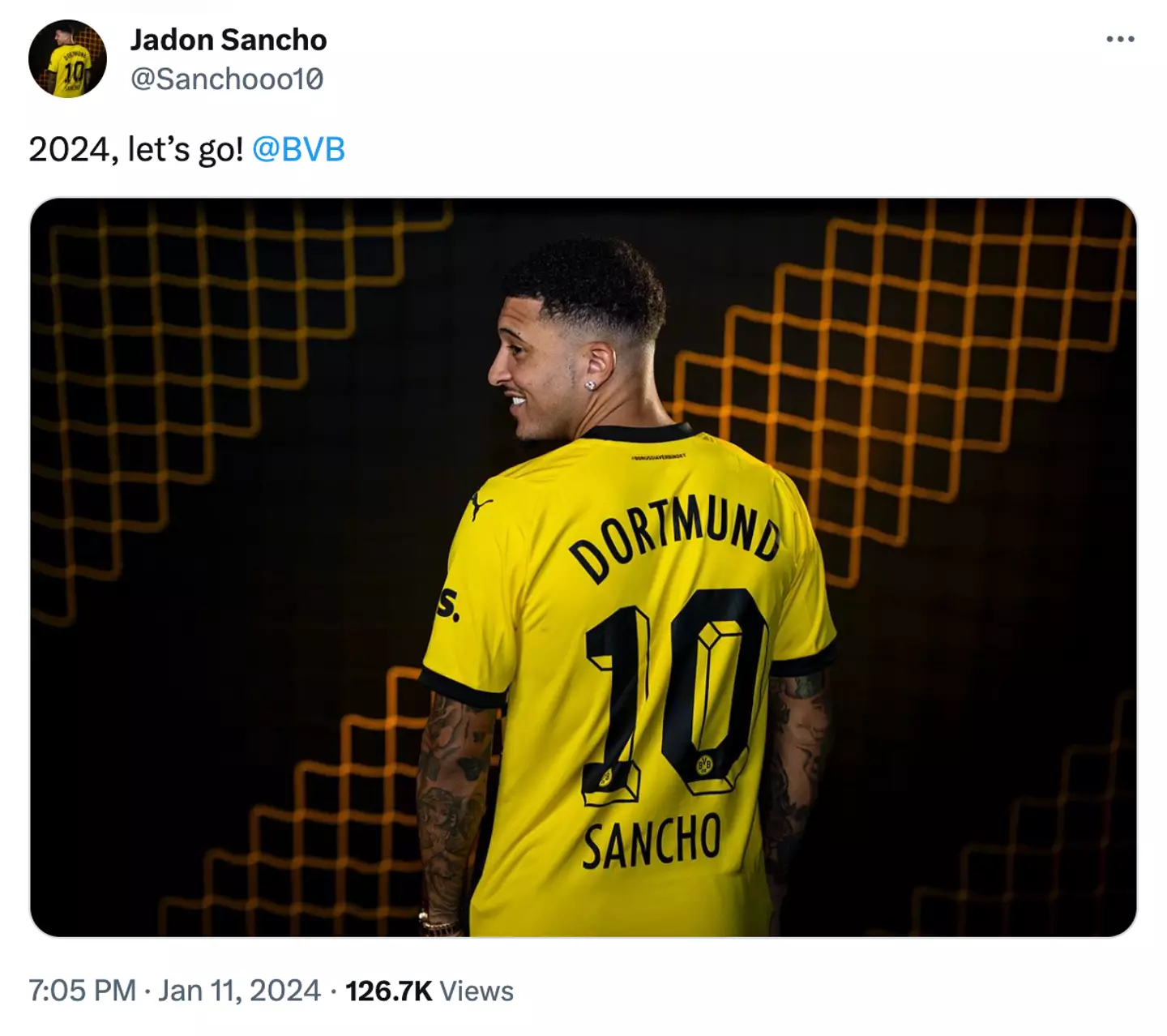 Sancho's first post on X since his now-deleted statement. (Image