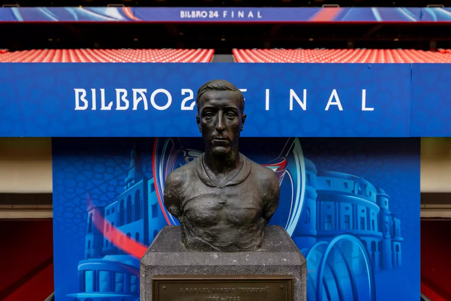 Athletic Bilbao legend Pichichi is remembered with a bust outside the San Mames Stadium. (Image: Getty)