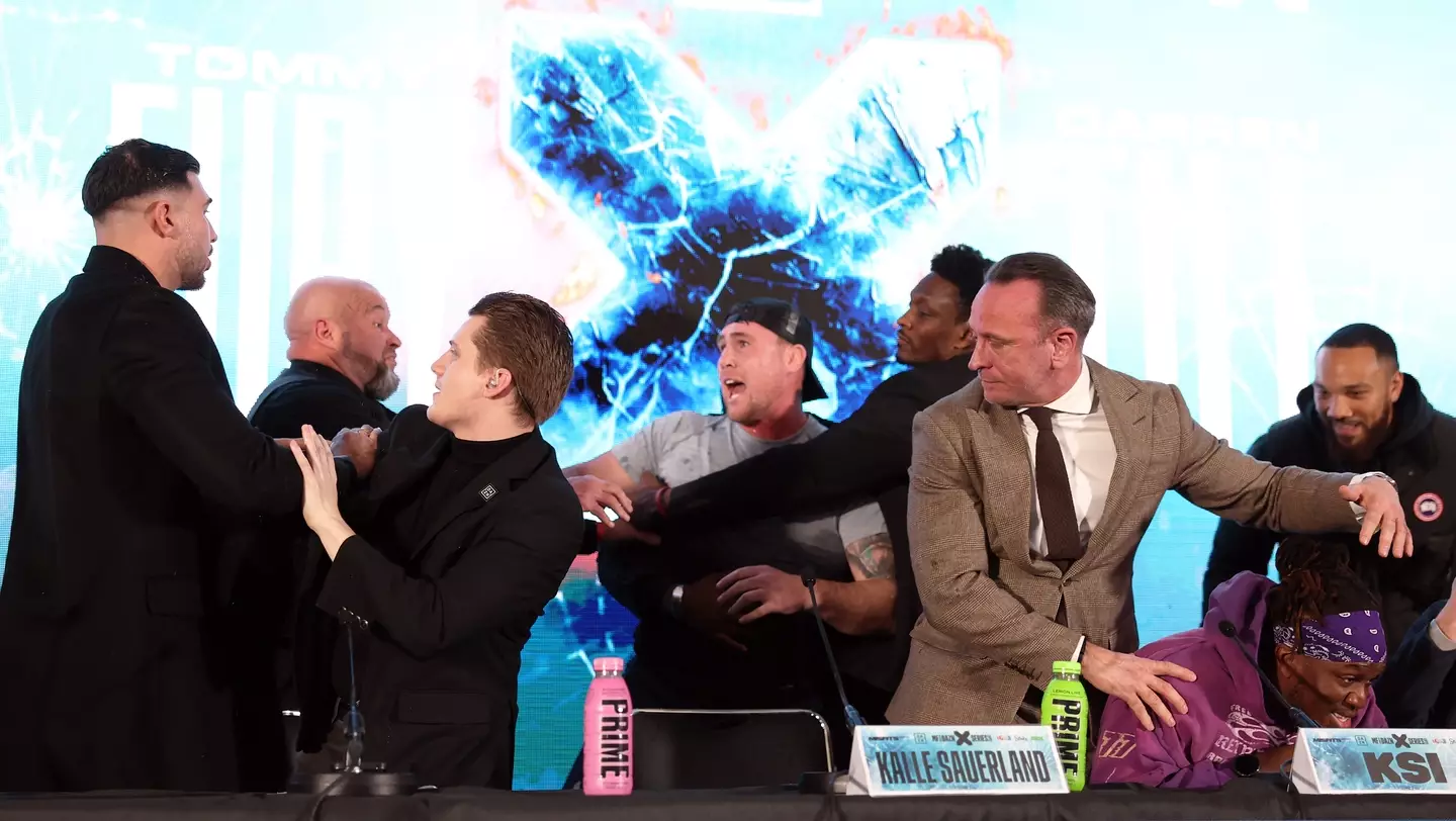 Darren Till clashes with Team Fury during the launch press conference. Image: Getty