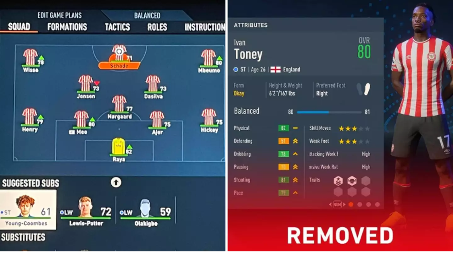 Brentford forward Ivan Toney has been removed from FIFA 23 in latest squad update