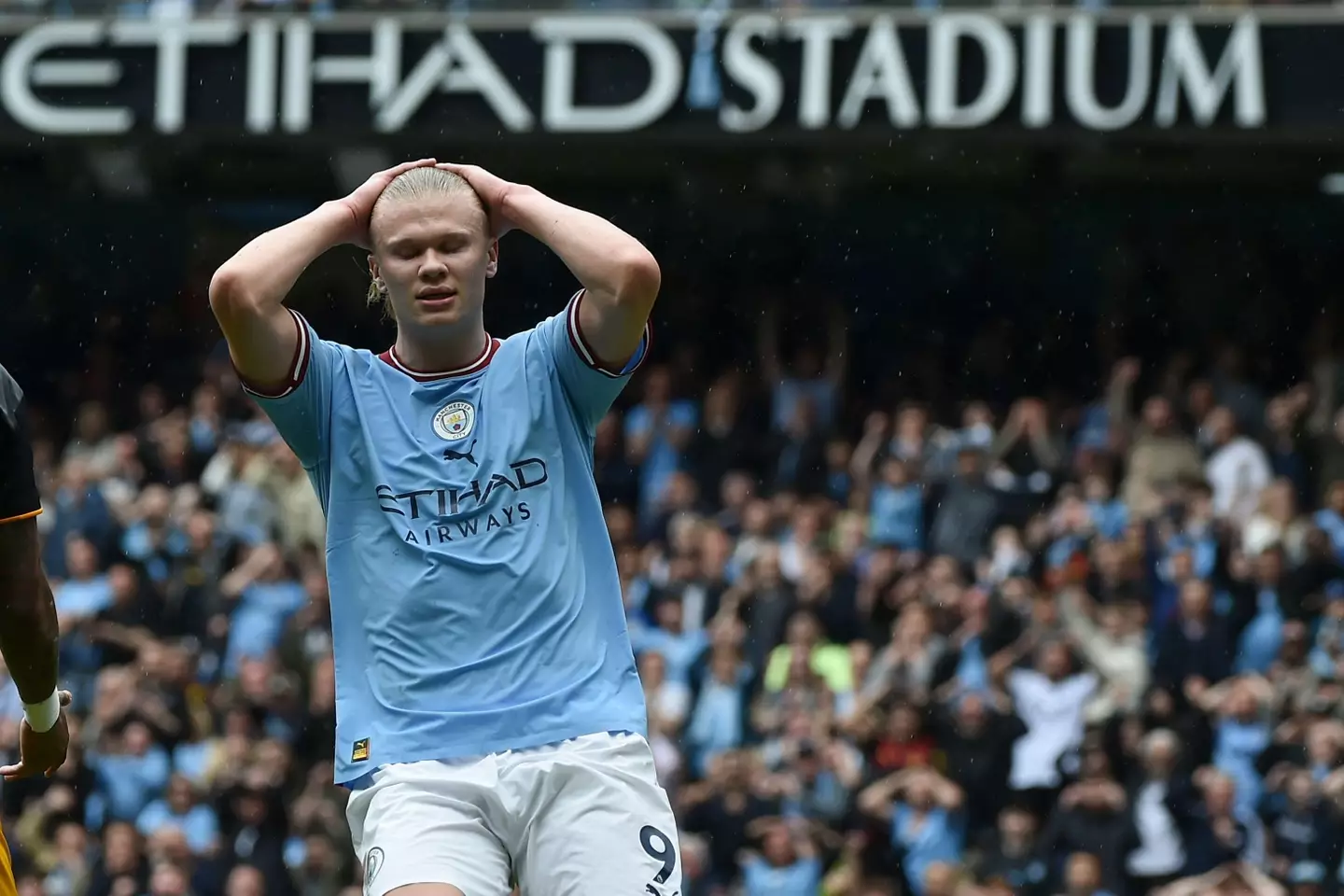 Erling Haaland cuts a frustrated figure during Manchester City's game against Leeds United. Image: Alamy 