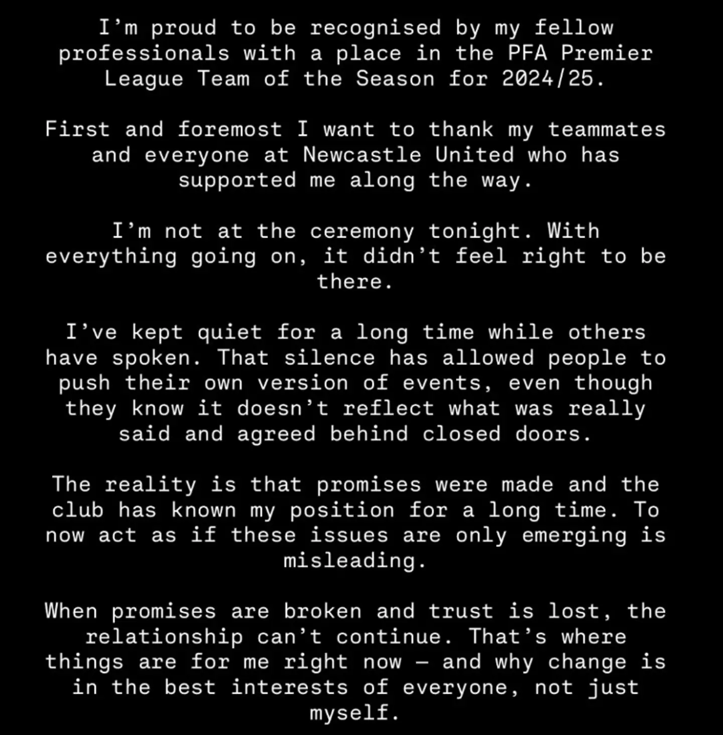 Alexander Isak's public statement on social media (Image: Instagram/@alex_isak)