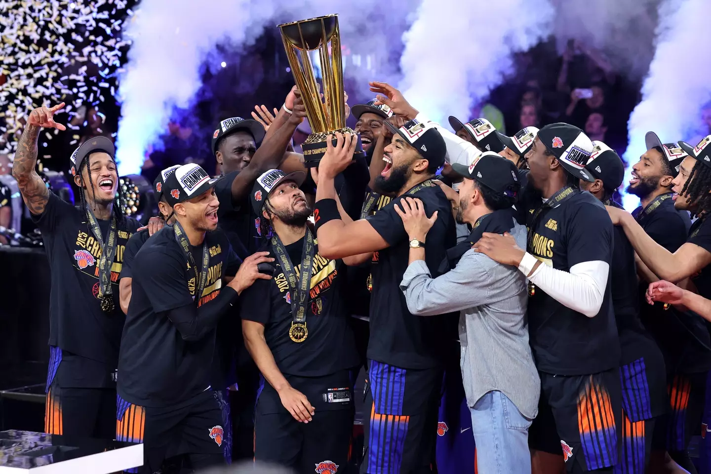 The New York Knicks celebrate NBA Cup victory (Image: Getty)