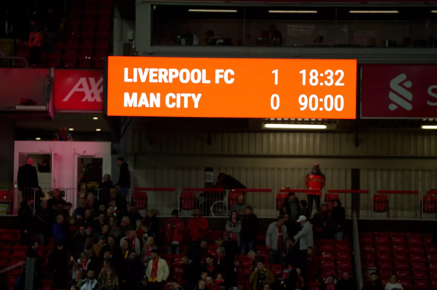 The Anfield scoreboard at full-time. Image: Alamy 