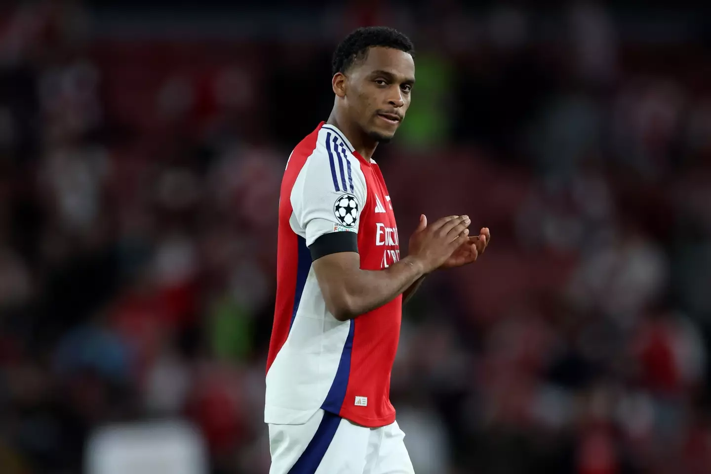 Jurrien Timber endured a tough night as Arsenal were beaten by PSG. Image: Getty