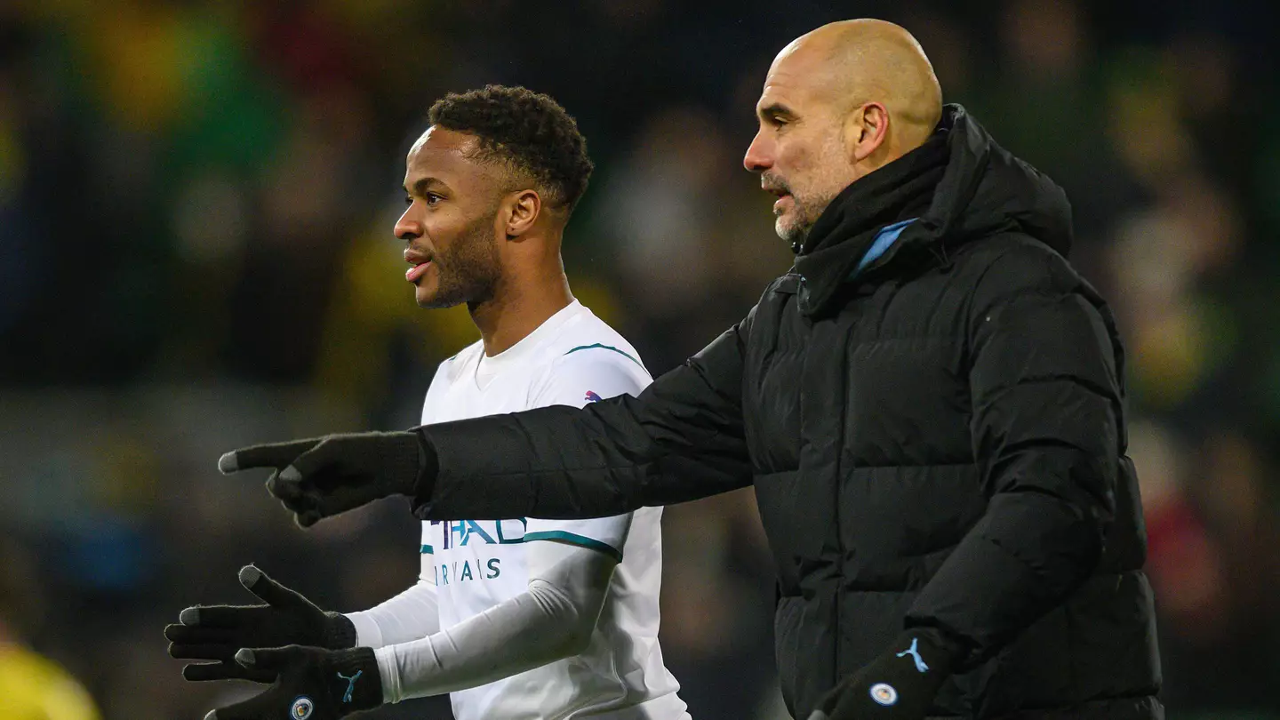 Manchester City manager Pep Guardiola and forward Raheem Sterling (Image: Alamy)