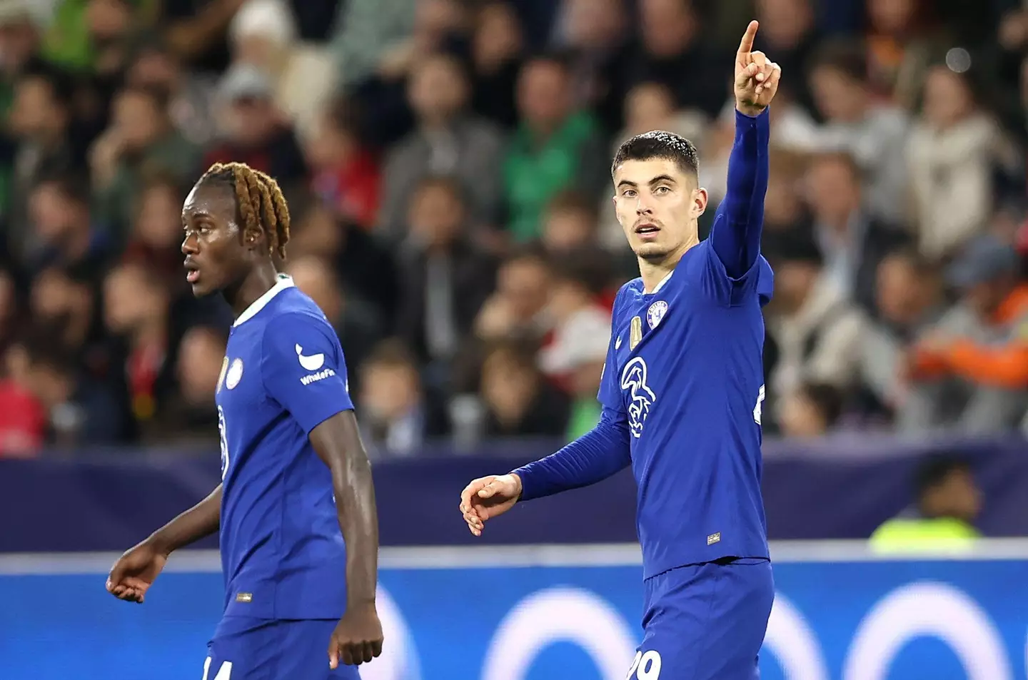 Havertz celebrates his winner alongside Trevoh Chalobah. (Image