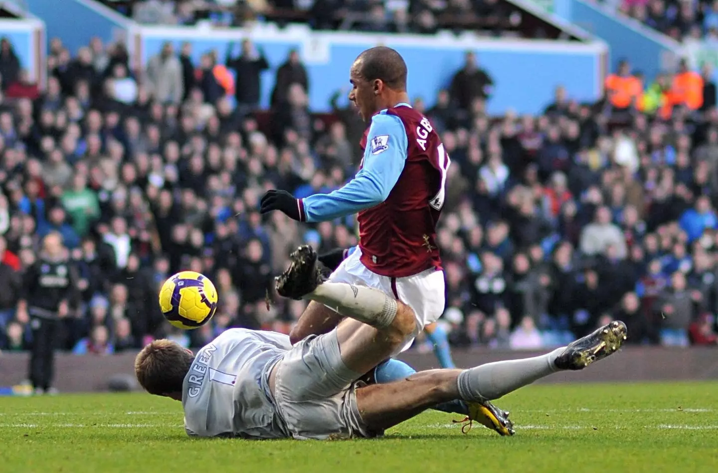 Former Aston Villa striker Gabriel Agbonlahor playing against ex-West Ham shot-stopper Robert Green.