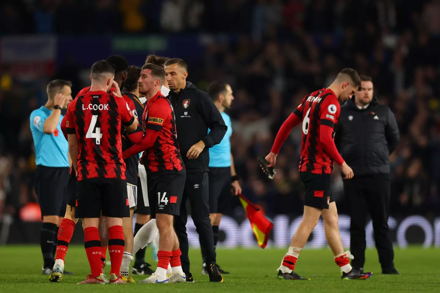Bournemouth players following last weekend's 4-3 defeat to Leeds. (Image
