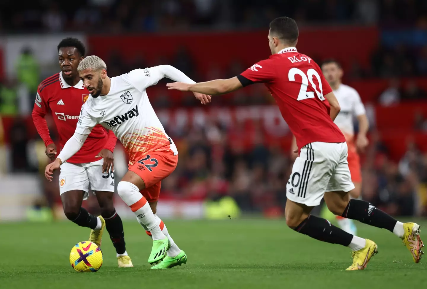 Diogo Dalot against West Ham. (Alamy)