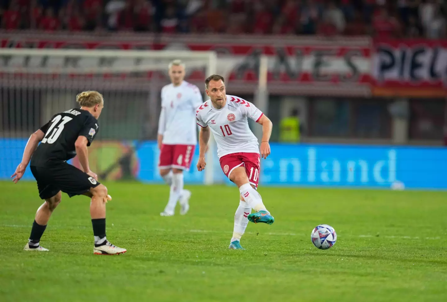Christian Eriksen in action for Denmark against Austria in the Nations League |