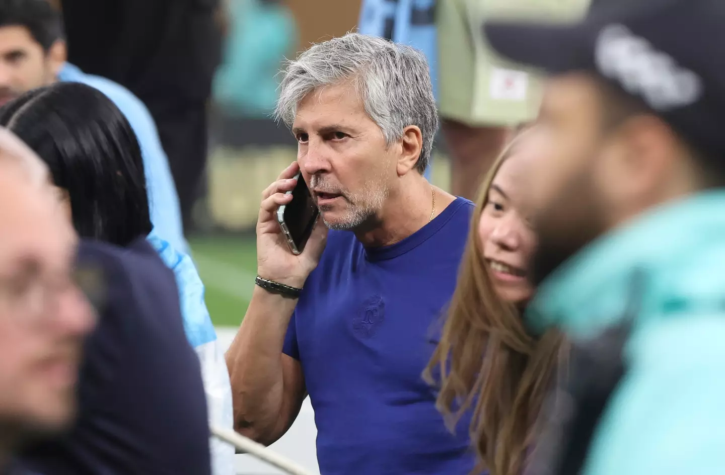 Jorge Messi on the phone during the World Cup final. Image: Getty