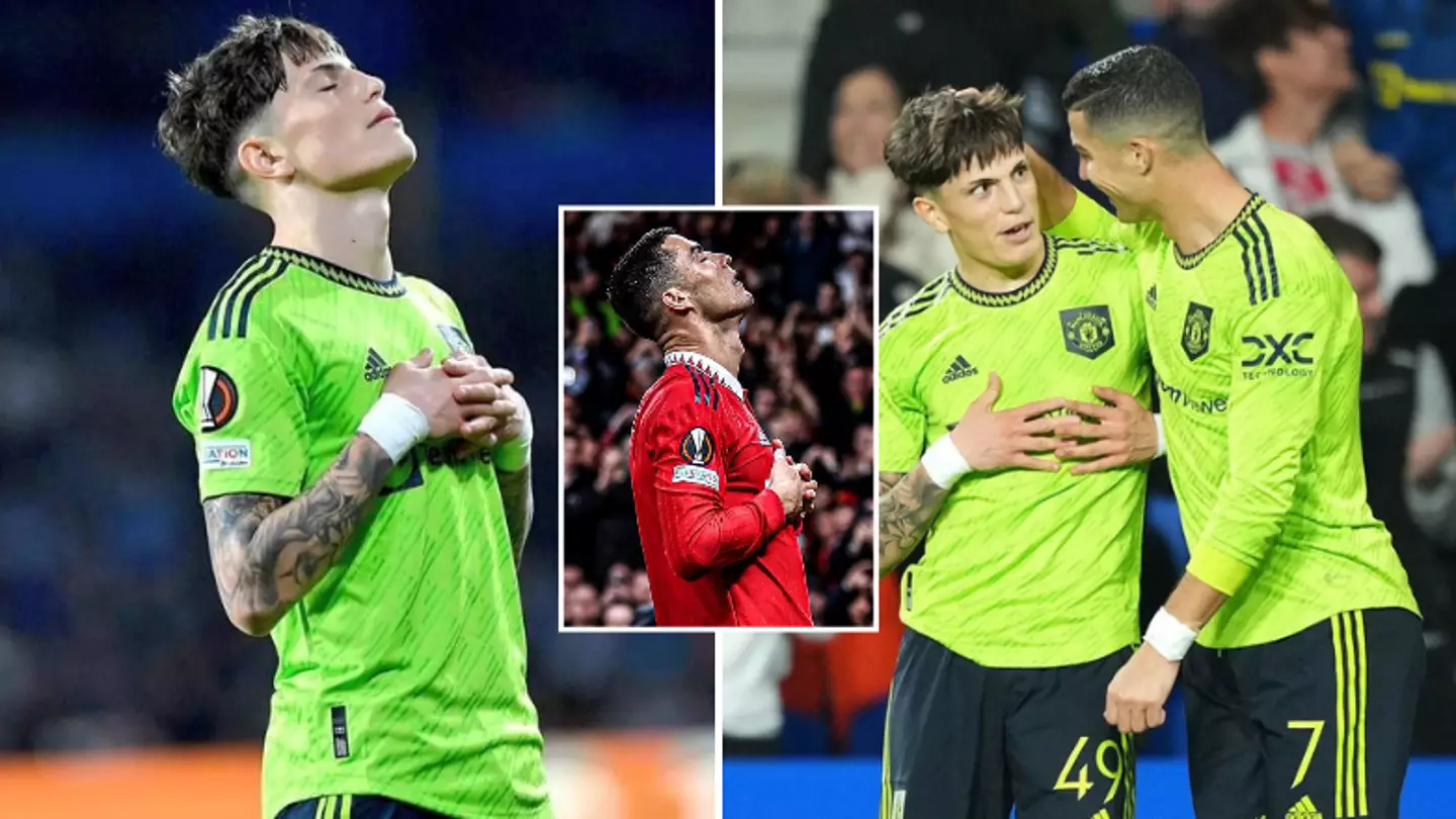 Fans spot Alejandro Garnacho ask Cristiano Ronaldo for permission to use his celebration after scoring his first Man Utd goal