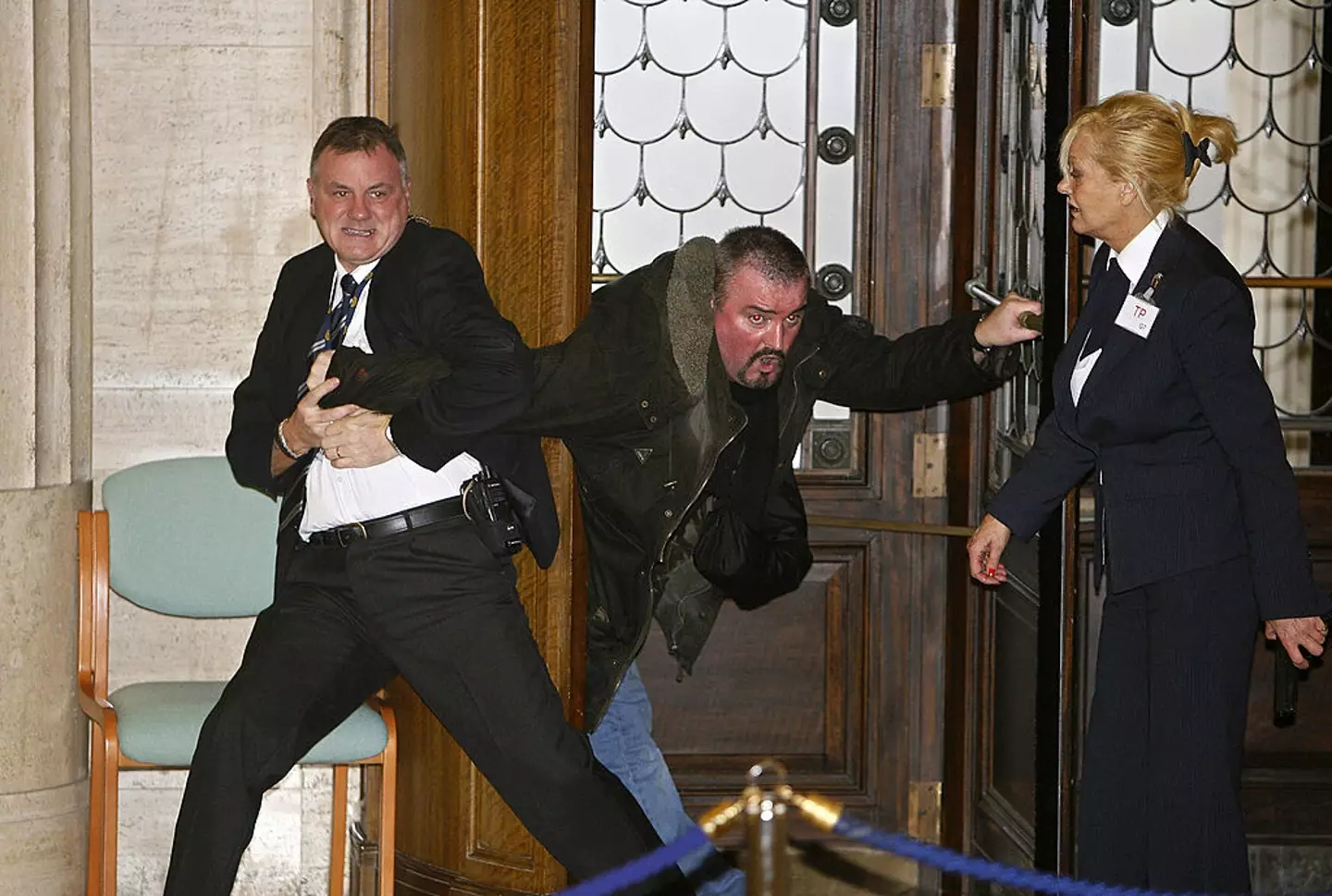 Michael Stone (centre) was arrested after attempting to break into the Stormont parliamentary buildings in Northern Ireland (Image: Getty)