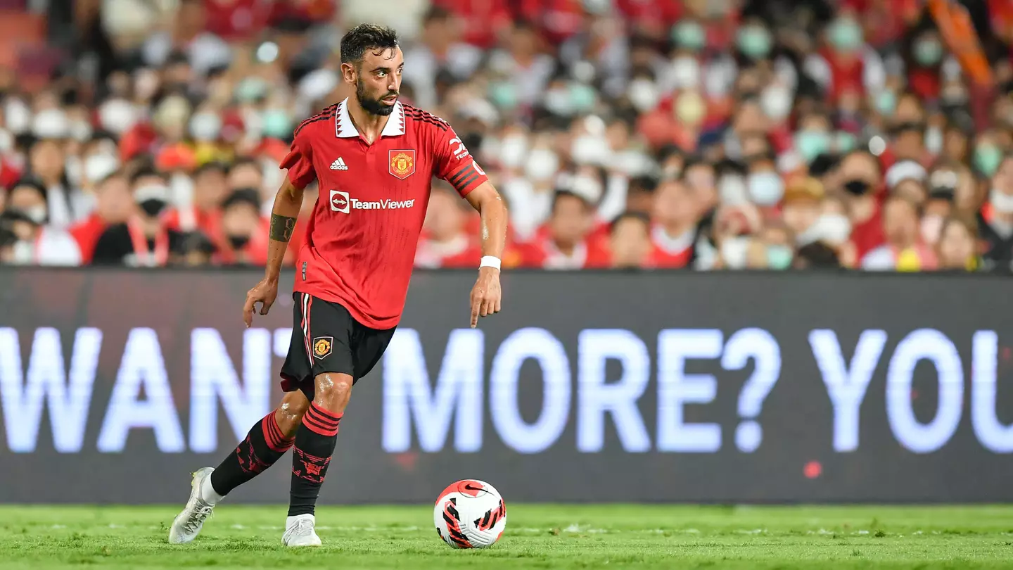 Bruno Fernandes in action against Liverpool in pre-season. (Alamy)