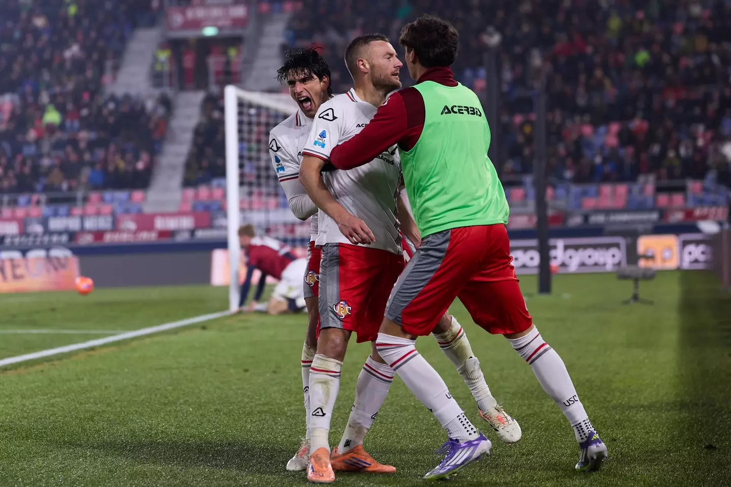 Vardy celebrates after scoring against Bologna. Image credit: Getty