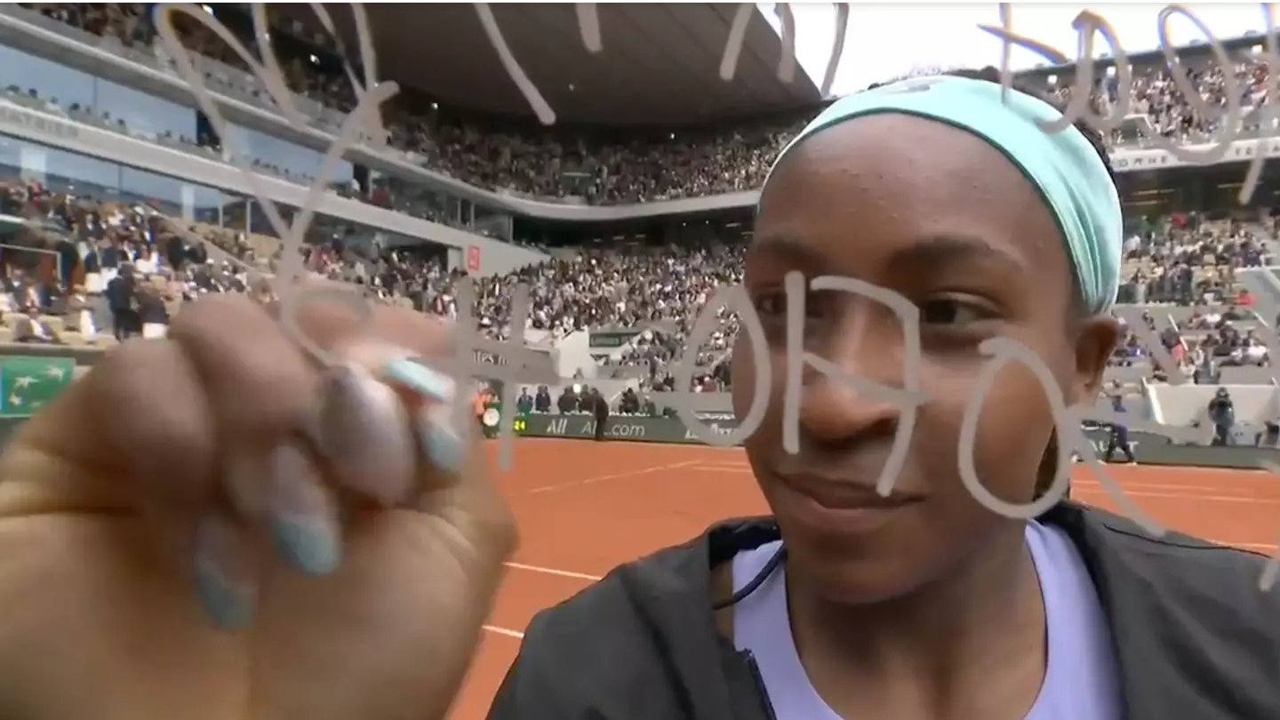 Coco Gauff's Writes Powerful Gun Control Message On The Camera Lens At French Open