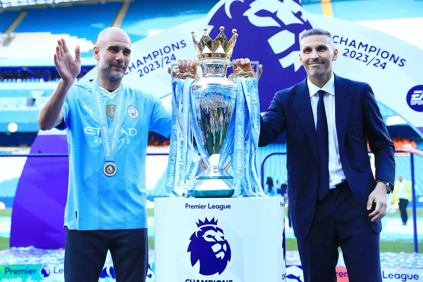 Manchester City won three Premier League titles during the nine-year period of their case. Image: Getty