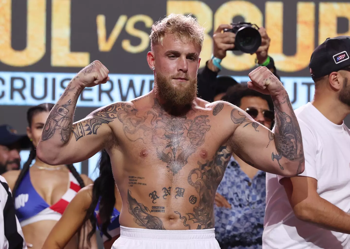 Jake Paul weighs in for his fight against Ryan Bourland. Image: Getty