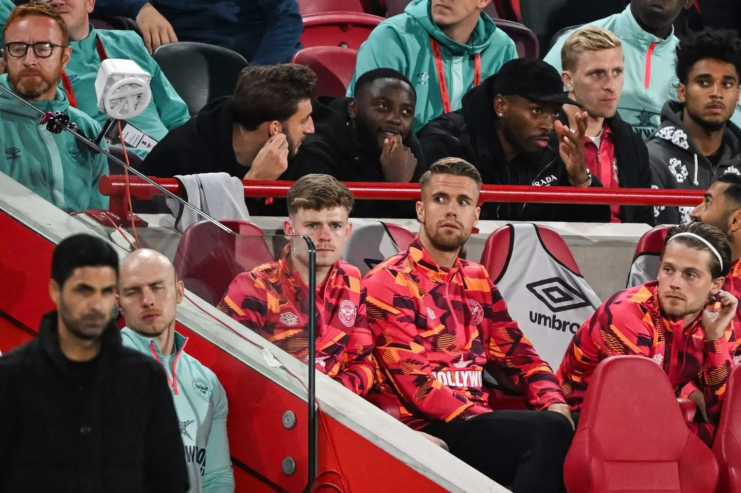 Ivan Toney watches Brentford from the stands. Image: Getty 