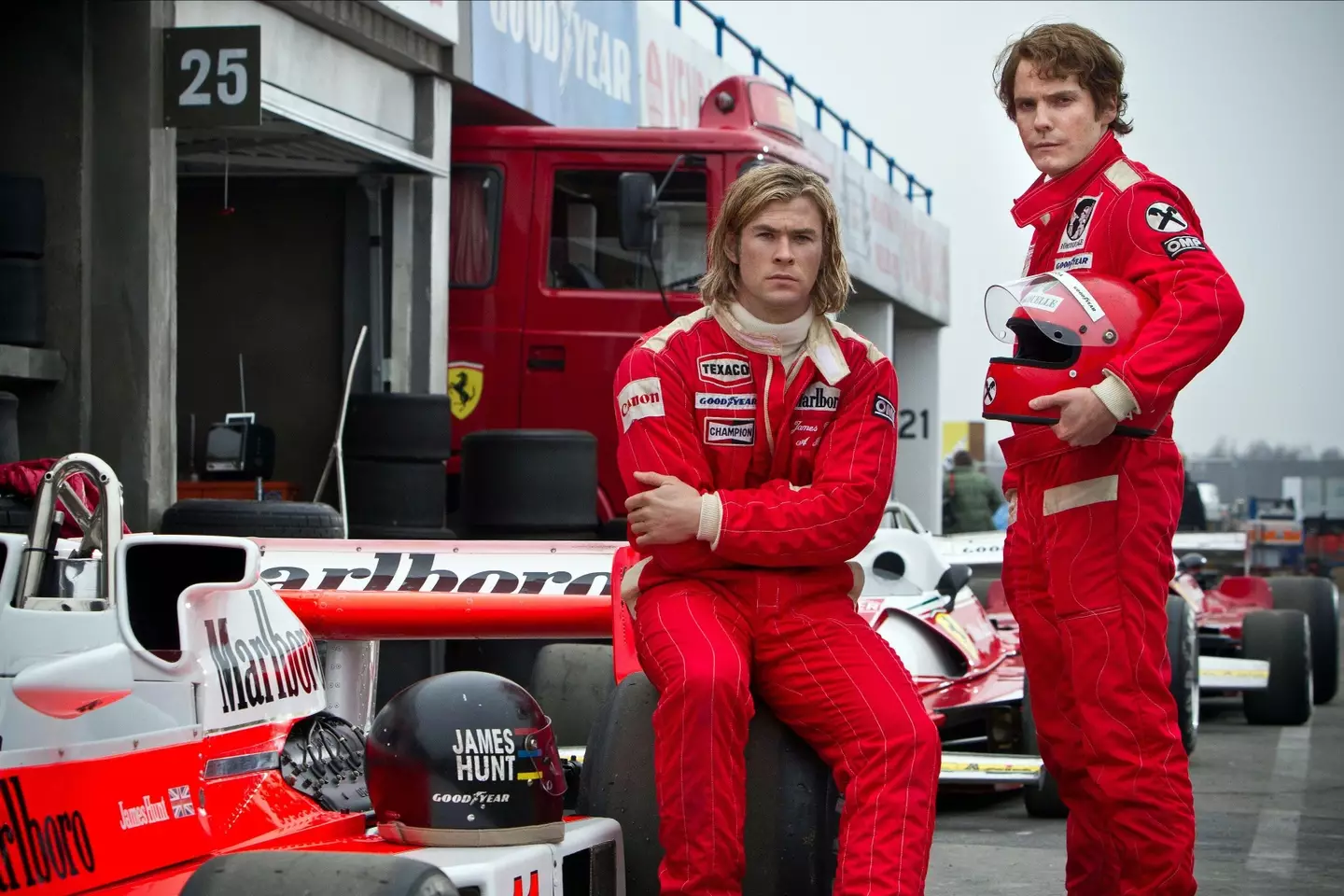 Hemsworth and Bruhl in Rush. Image: Alamy