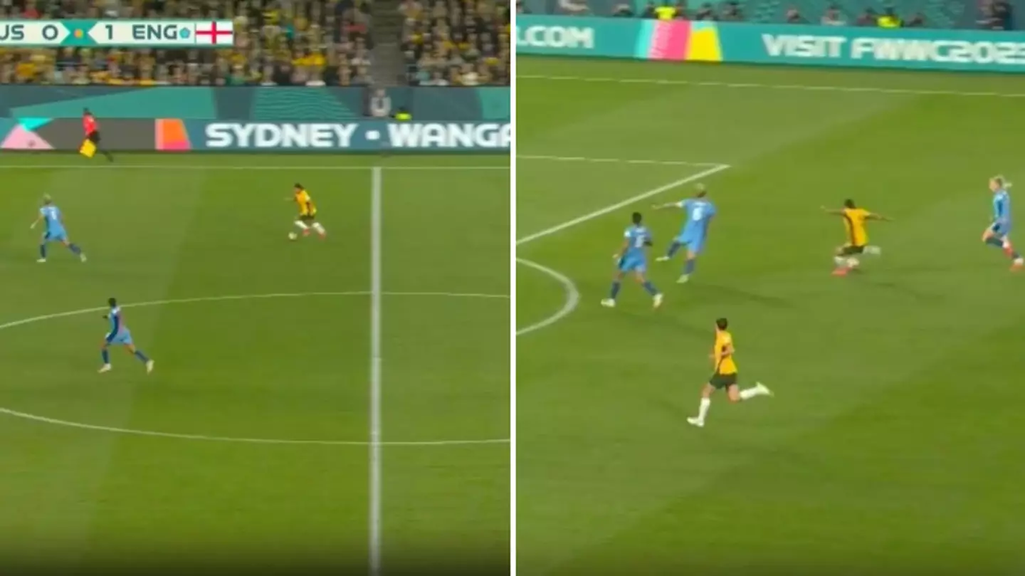 Sam Kerr scores one of the goals of the tournament against England in World Cup semi final