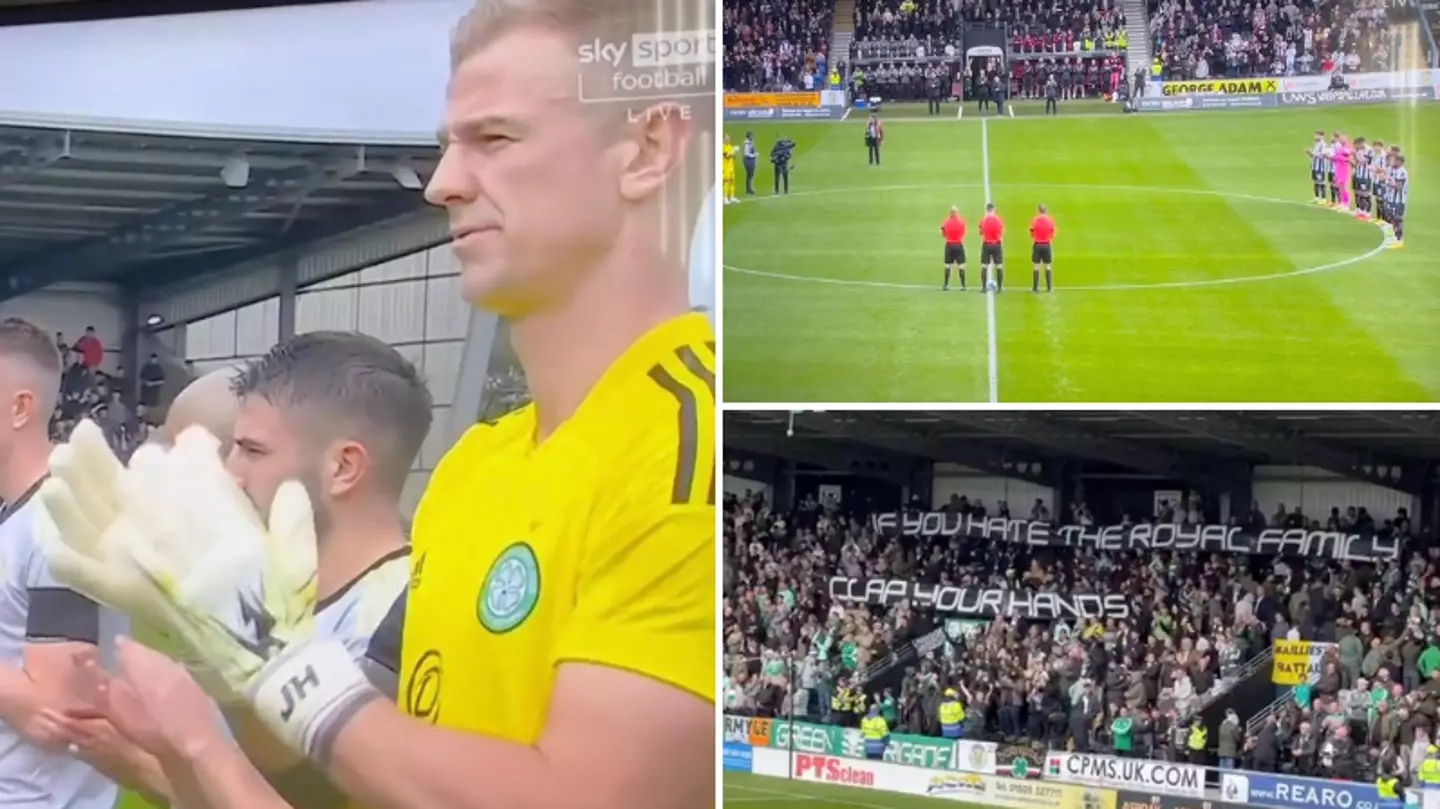 Celtic fans sing chants and hold up anti-monarchy banner during minute's applause for the Queen