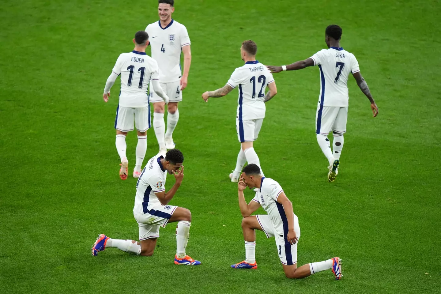 Jude Bellingham and Trent Alexander-Arnold's joint celebration. Image: Getty