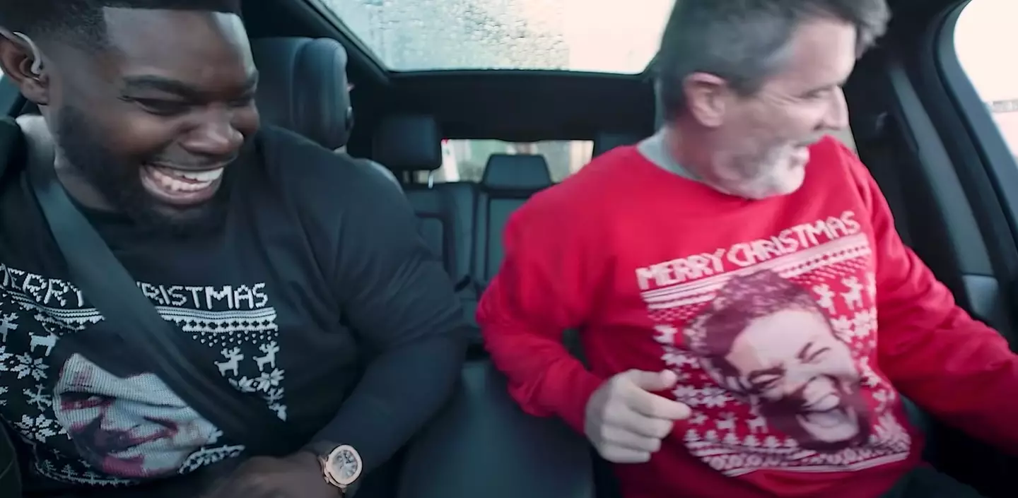 Richards gifts Keane a Christmas jumper with his own face on it (Image credit: Sky Bet/YouTube)