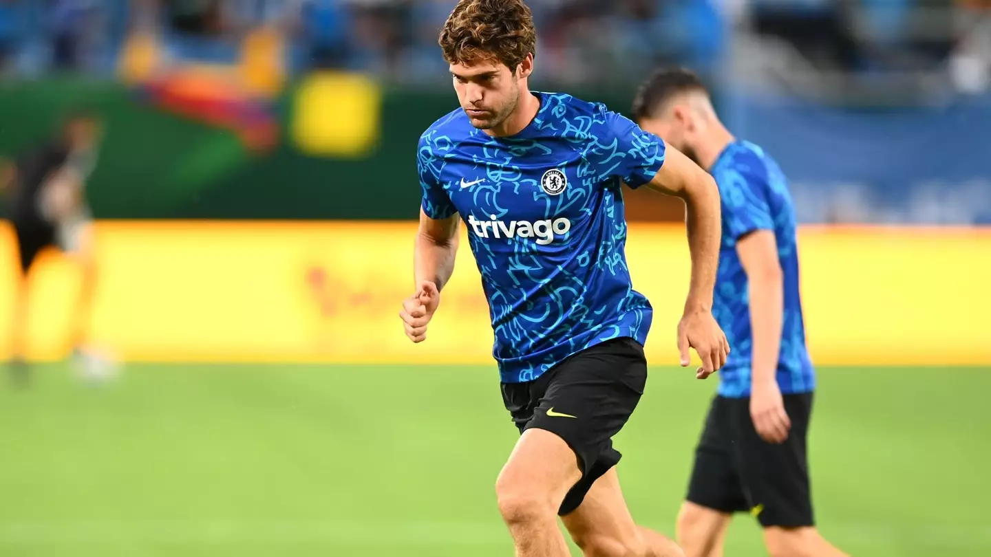 Marcos Alonso with the ball before a match. (Chelsea FC)
