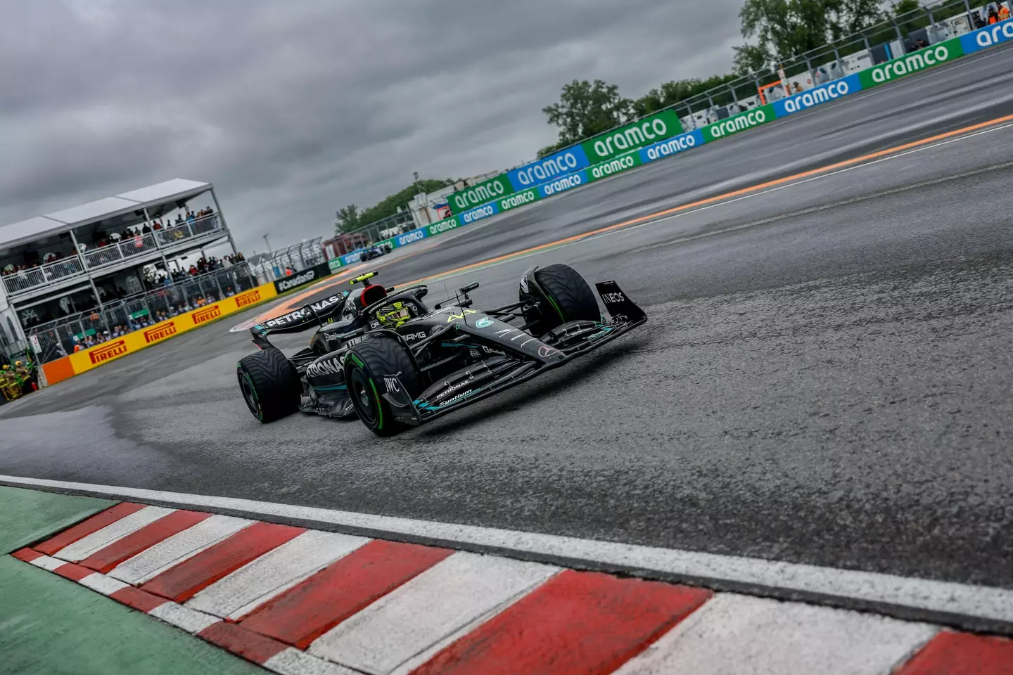 Hamilton driving around the Montreal track. Image: Alamy
