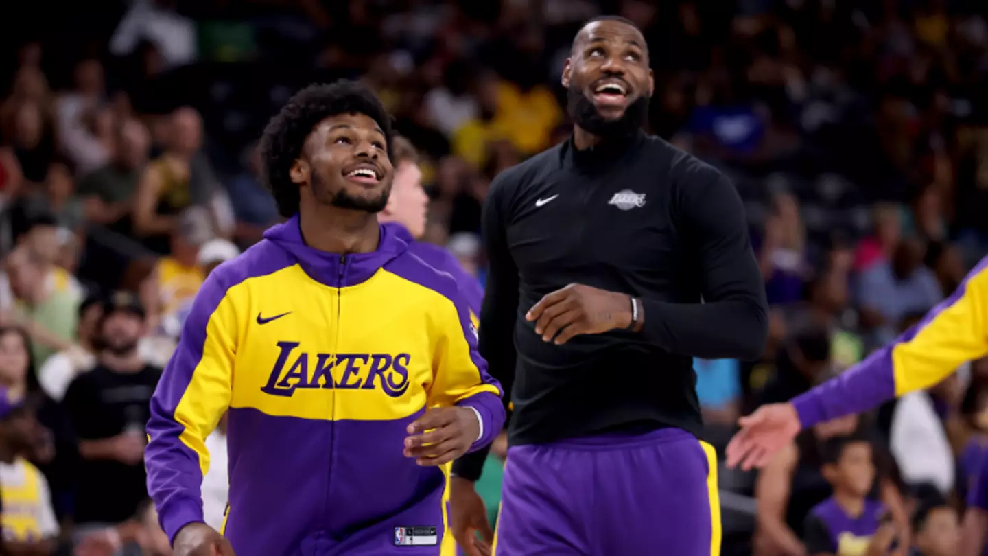 Bronny James Jr and LeBron James pictured (Image: Getty)