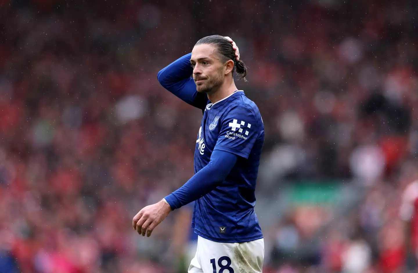 Jack Grealish cuts a frustrated figure during the Merseyside derby. Image: Getty