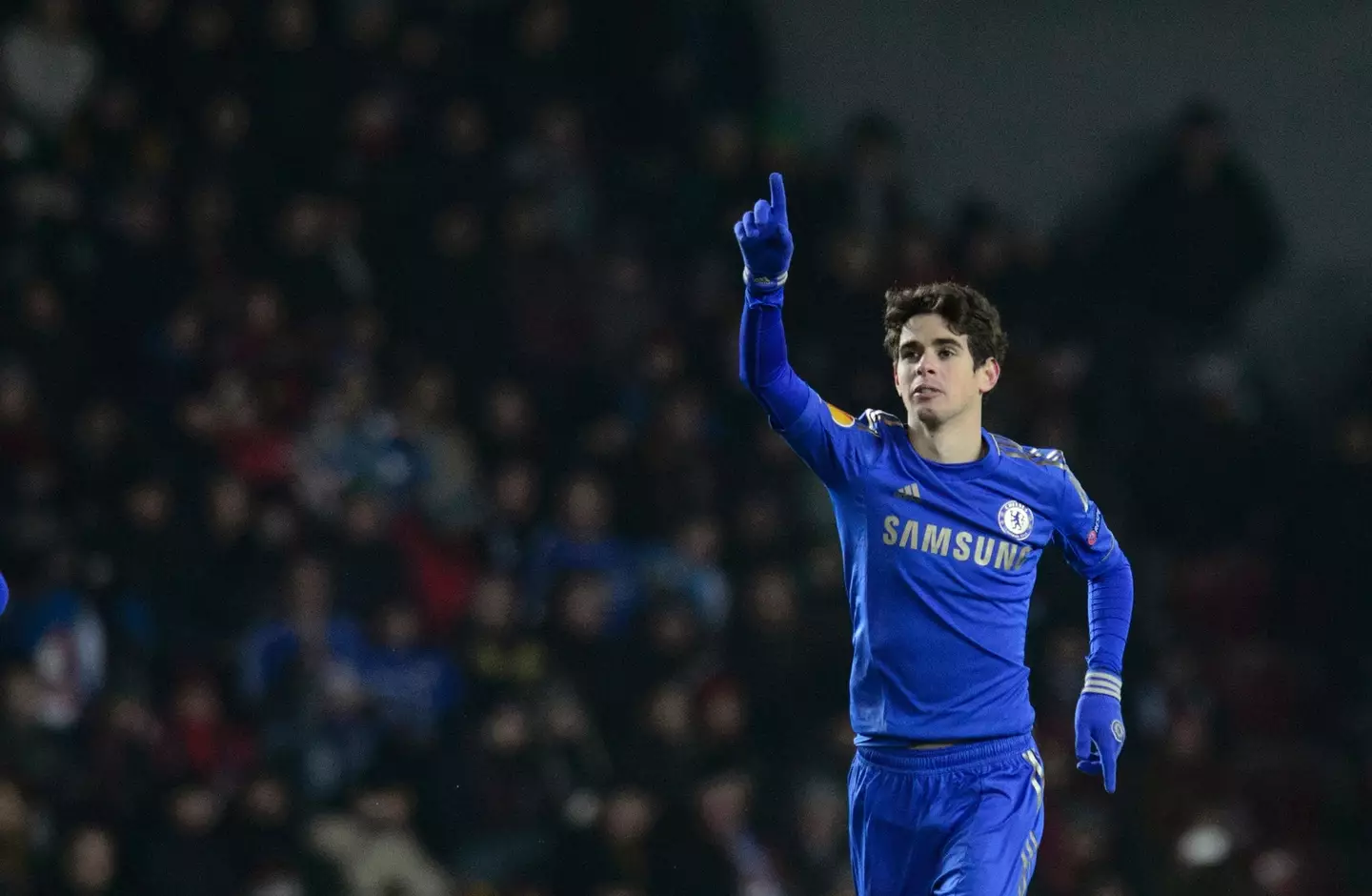 Oscar celebrates scoring a goal for Chelsea. Image: Alamy