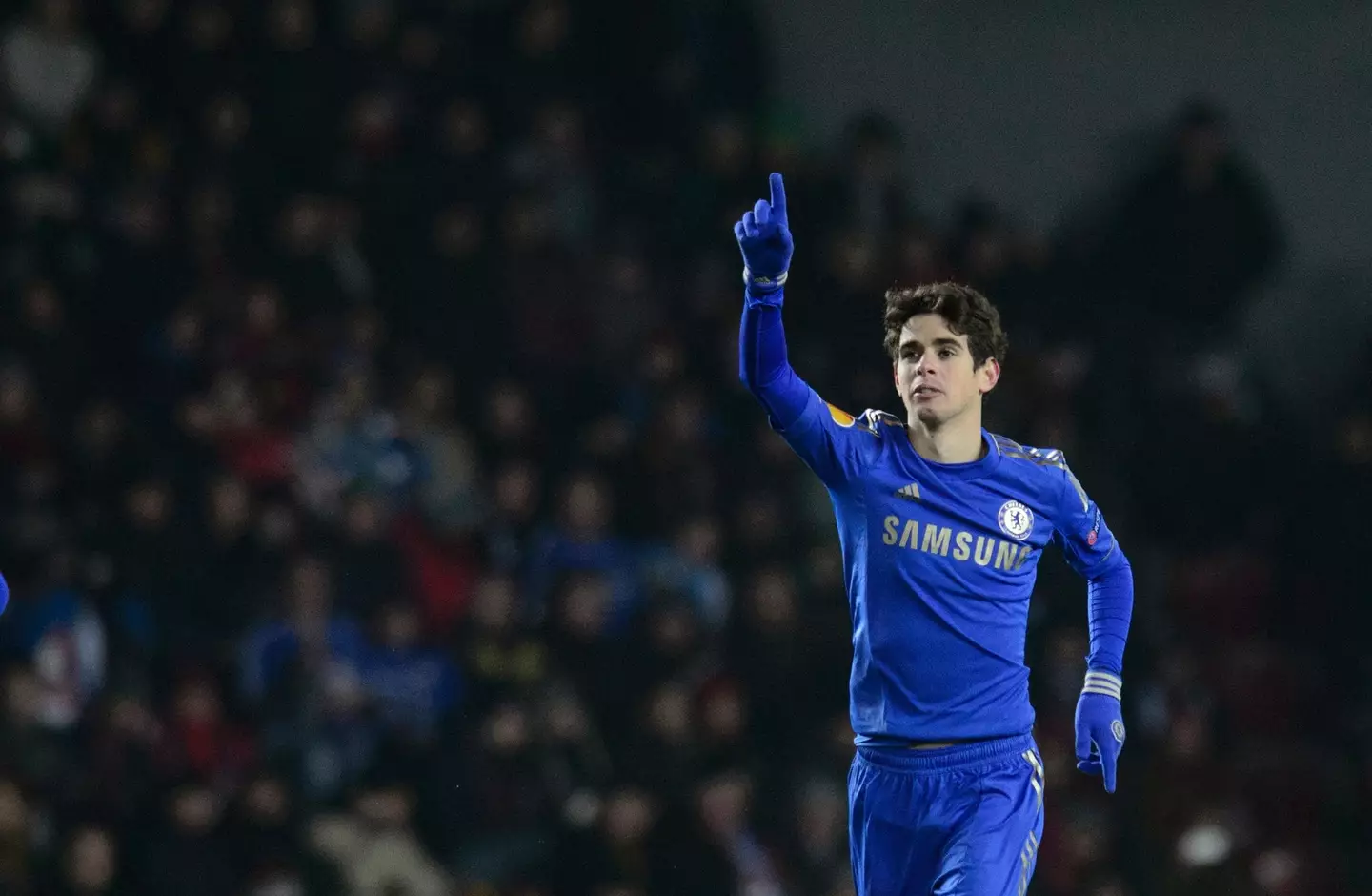 Oscar celebrates scoring a goal for Chelsea. Image: Alamy 