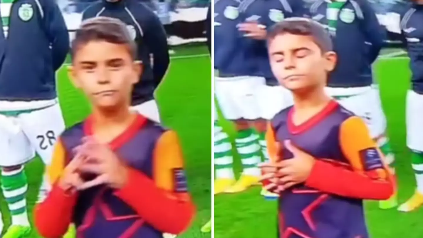 Champions League mascot does Cristiano Ronaldo's new celebration during intro, kid nails it