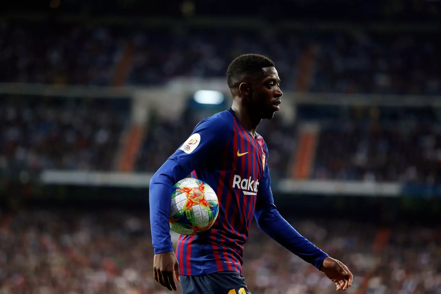 Ousmane Dembele for Barcelona against Real Madrid. (Alamy)