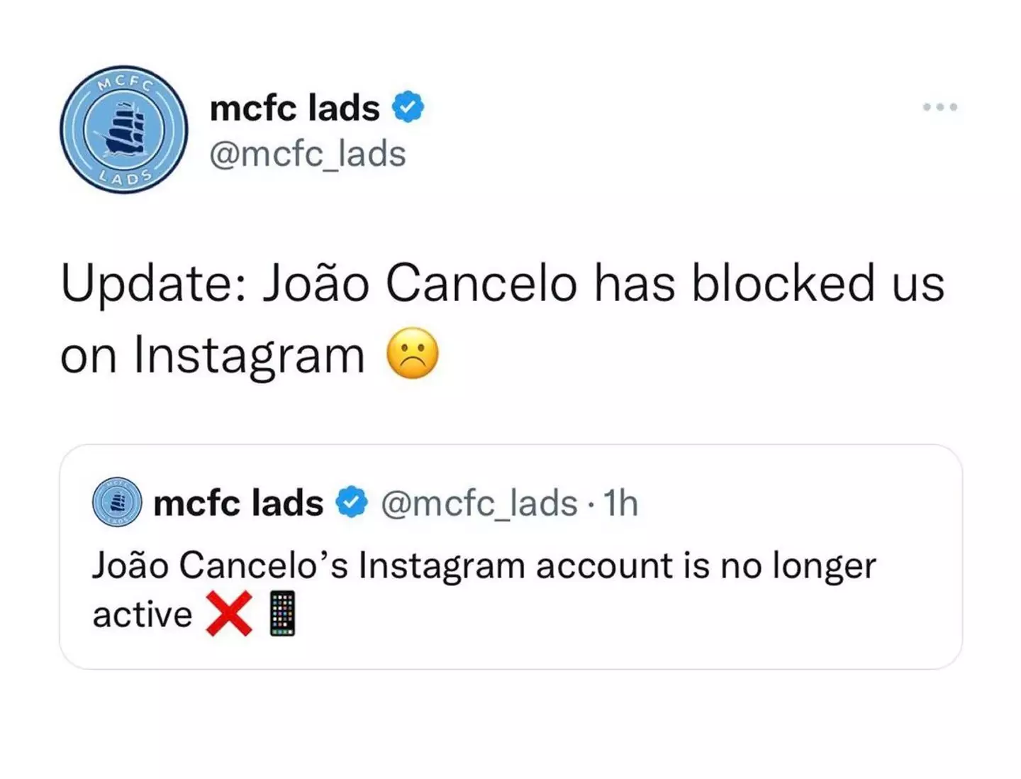 Cancelo clearly isn't happy with City. Image: Twitter