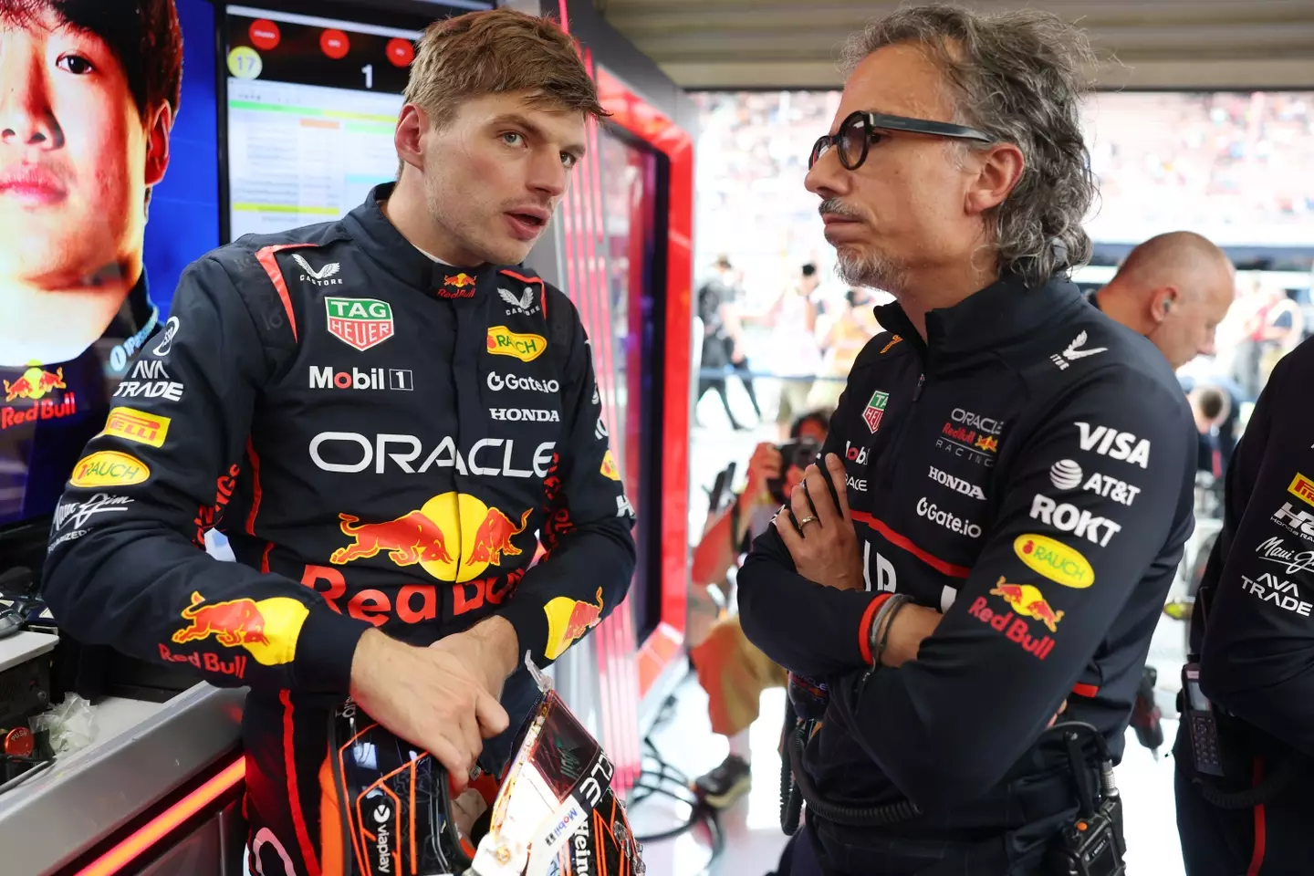 Max Verstappen and new Red Bull team boss Laurent Mekies. Image: Getty