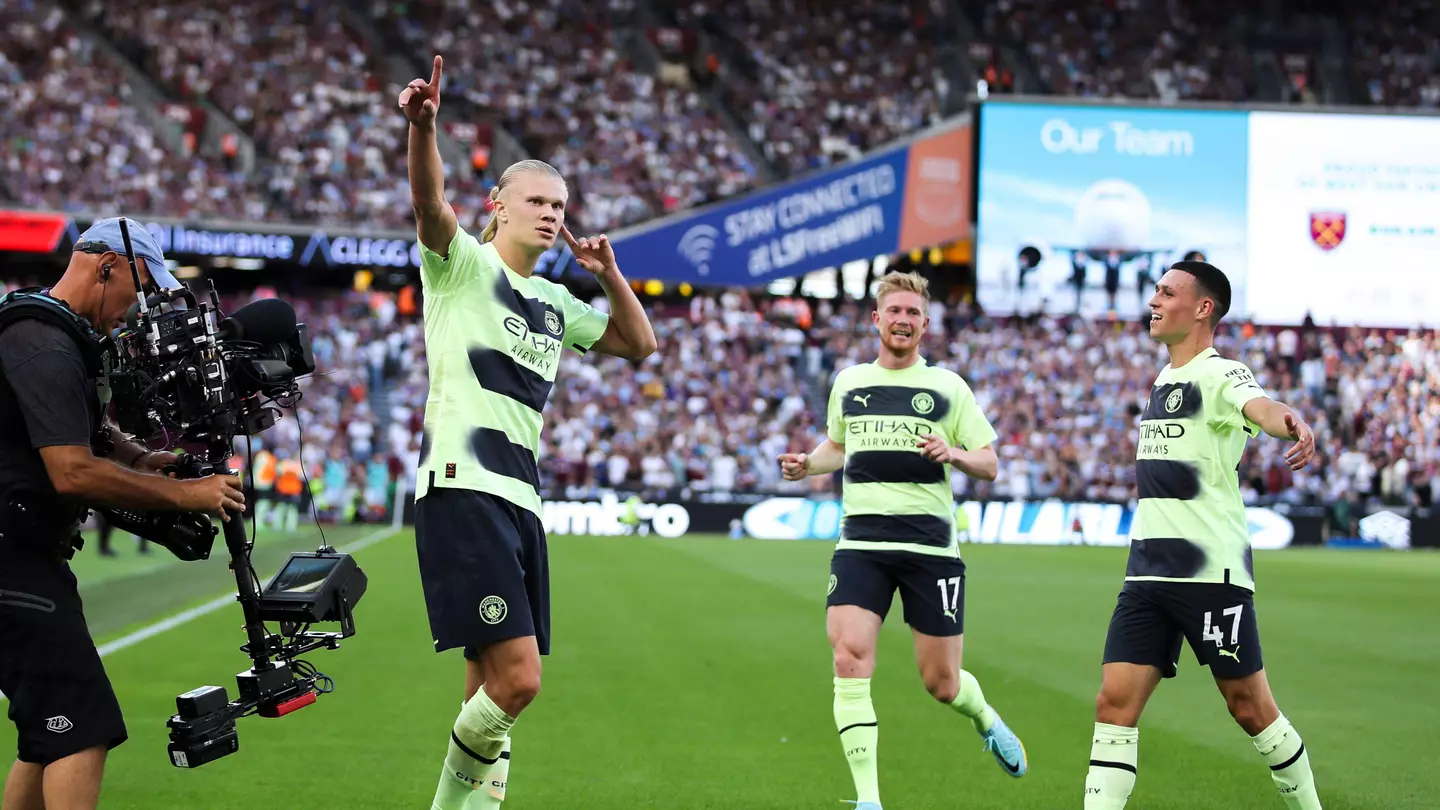 Erling Haaland after scoring Man City's second goal