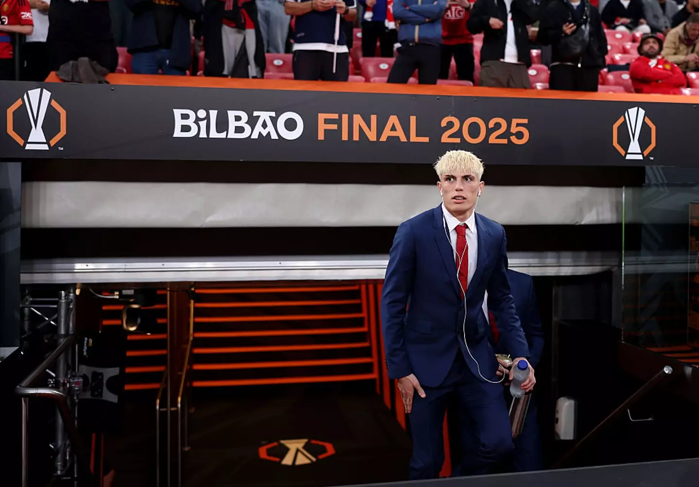 Alejandro Garnacho started the Europa League final on the bench. (Image: Getty)