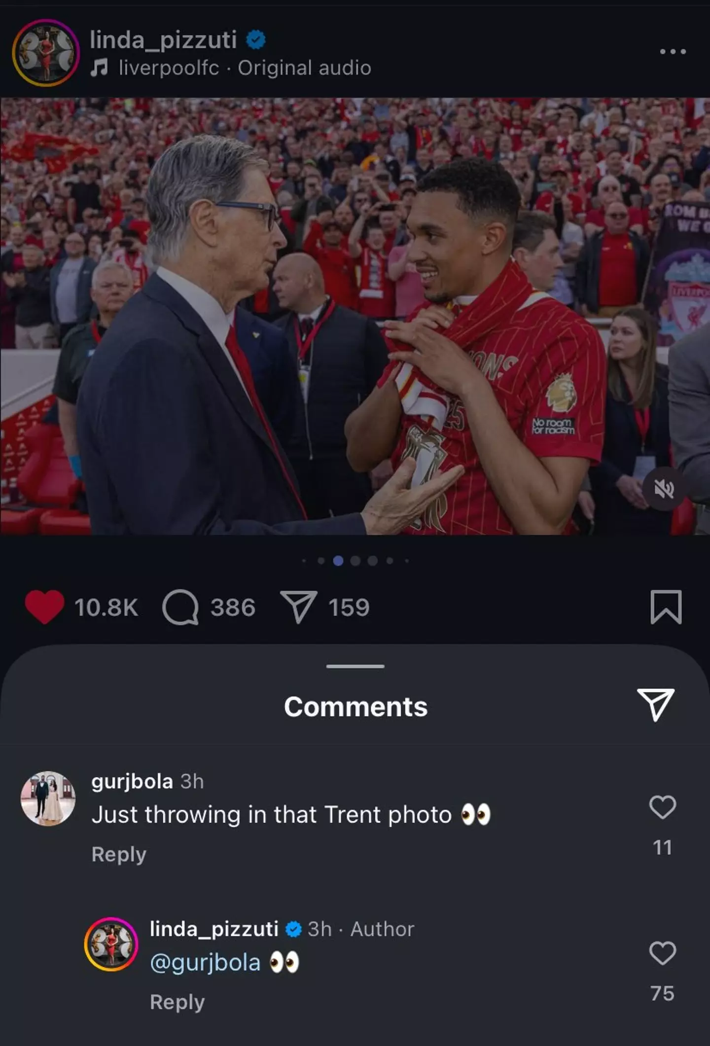 John Henry's wife sent Liverpool fans wild following her social media comment. Image: Instagram