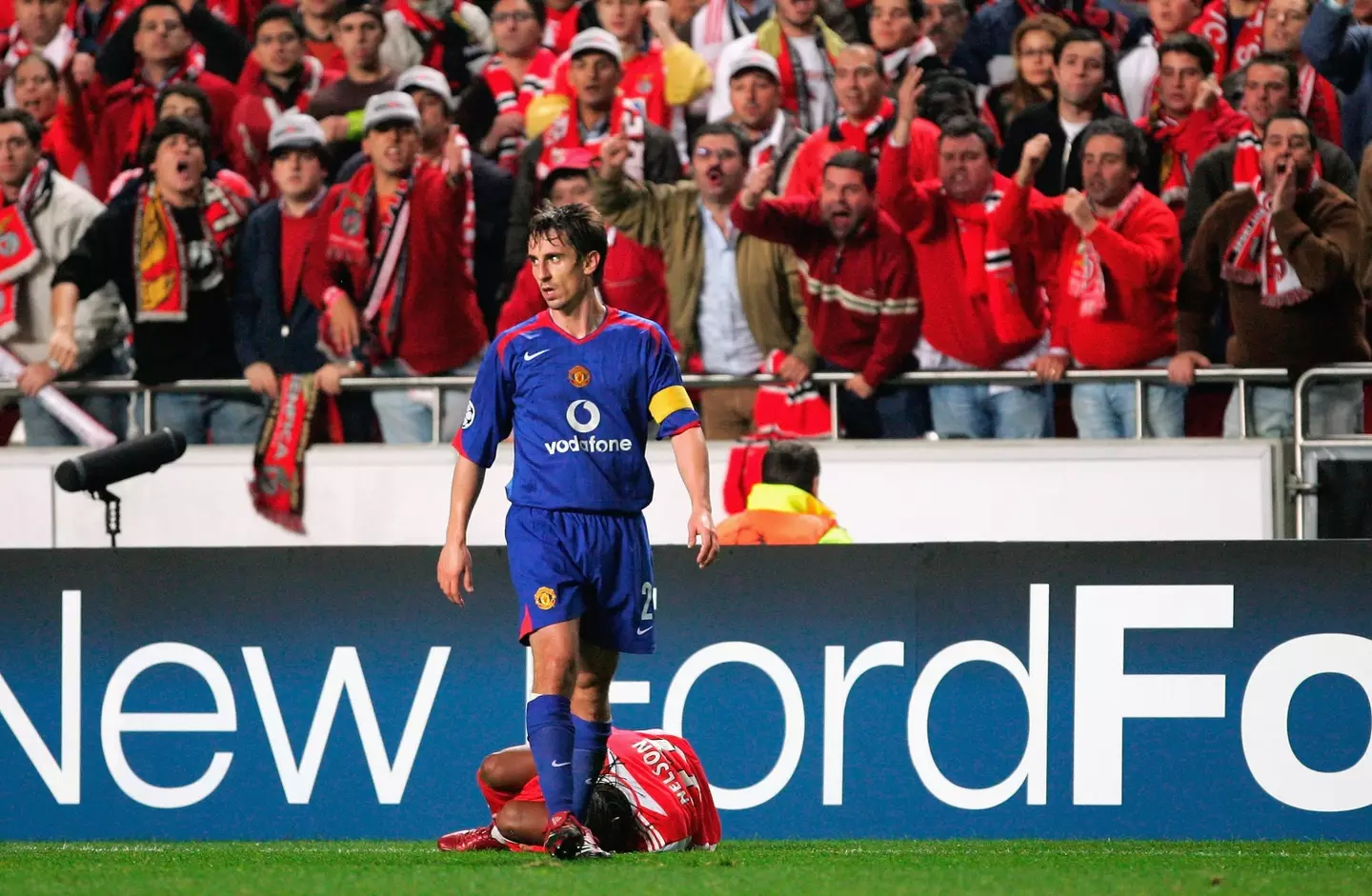 Neville played in a Manchester United side that failed to make it out of the Champions League group stages in 2005. (Image