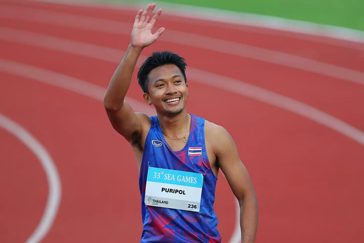 Puripol Boonson won the 100m in the 2025 SEA Games. Image: Getty