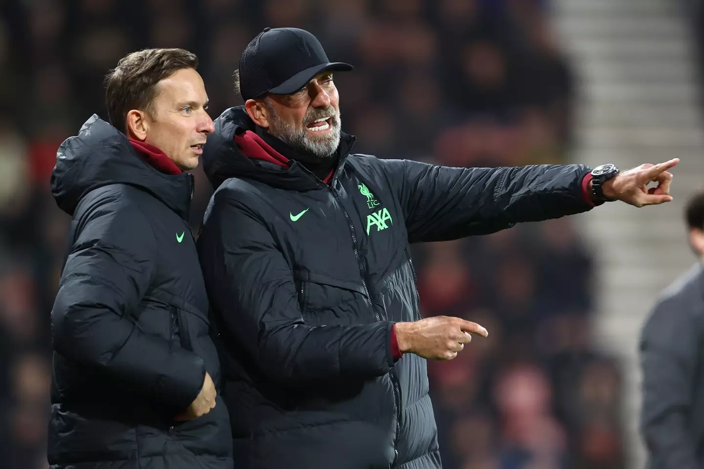 Liverpool boss Jurgen Klopp and assistant Pep Ljinders. (